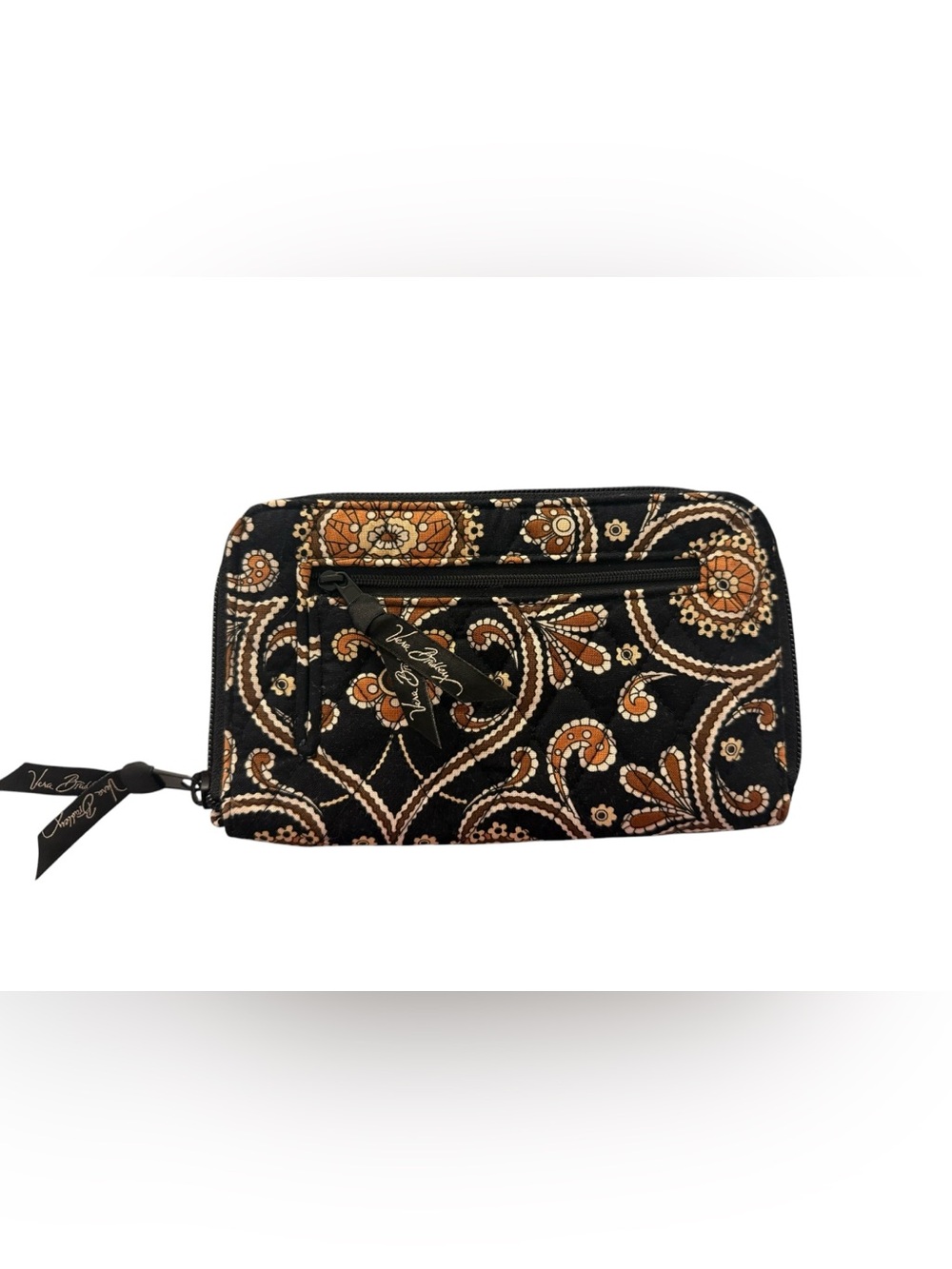 Vera Bradley Retired Cafe Caffe Latte Pattern Zip Wallet Hidden Wristlet Strap - Picture 2 of 8